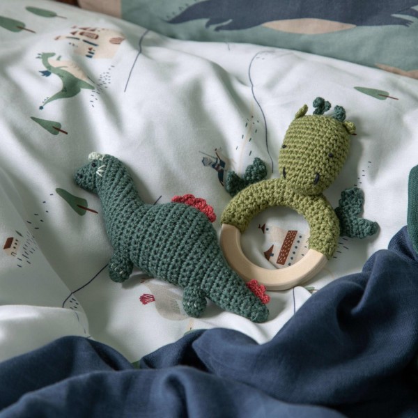 Gehäkelte Rassel "Drache" (Grün) von sebra