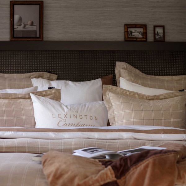 Kopfkissenbezug aus Kaschmir/Flannell "Checked" - 80x80 cm (Beige/Weiß) von Lexington