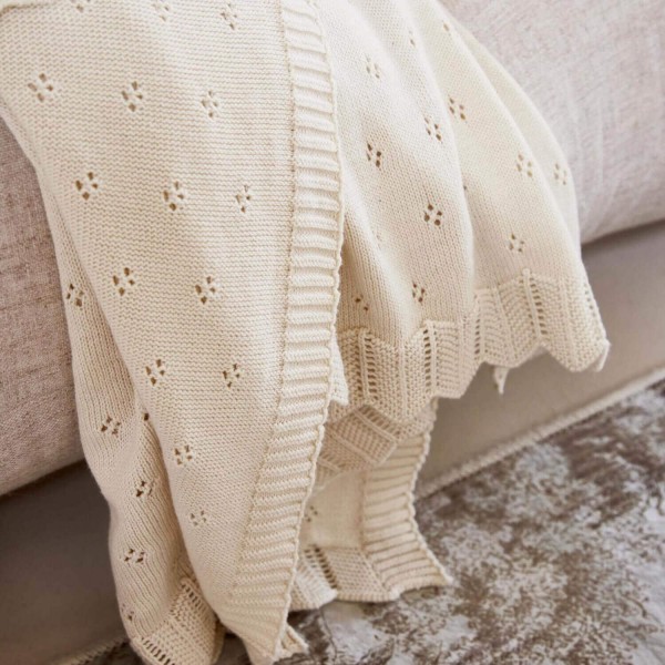 Strickdecke "Ajour" - 130x170cm (Antique White) von Essenza