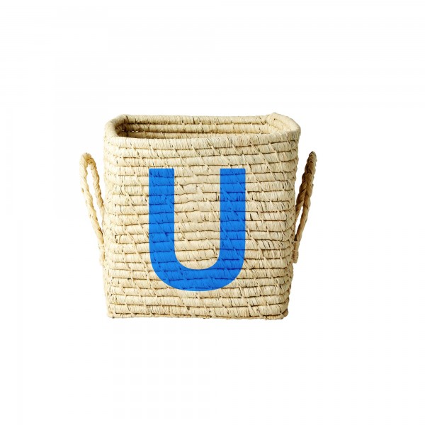 rice Aufbewahrungskorb aus Raffia "Buchstaben - U" - Klein/Quadratisch