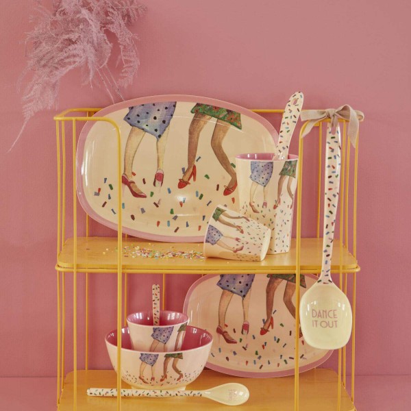 rice Melamin Schale "Dancing Legs" - Medium (Creme/Rosa)