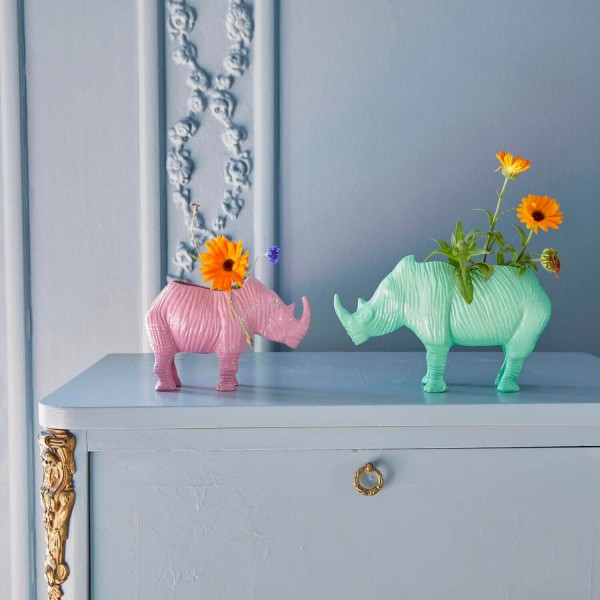 rice Blumentopf aus Metall "Rhino/Nashorn" - Klein (Pink)