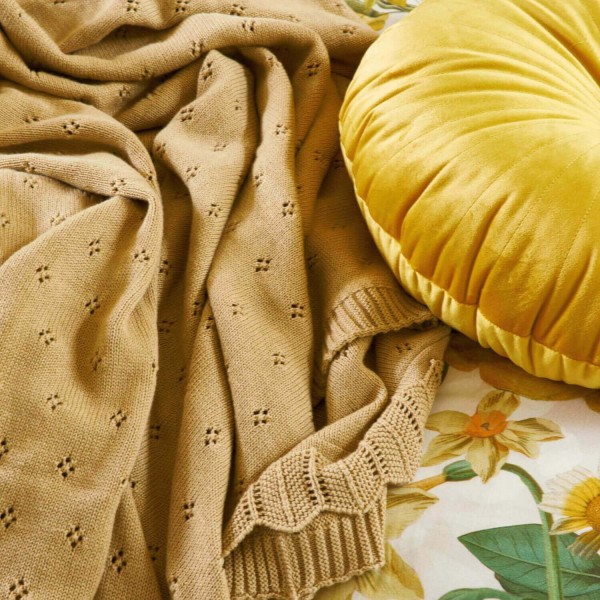 Strickdecke "Ajour" - 130x170cm (Fern Yellow) von Essenza