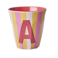 rice Melamin Becher mit Streifen "Buchstabe A" - Medium (Rosa/Orange)