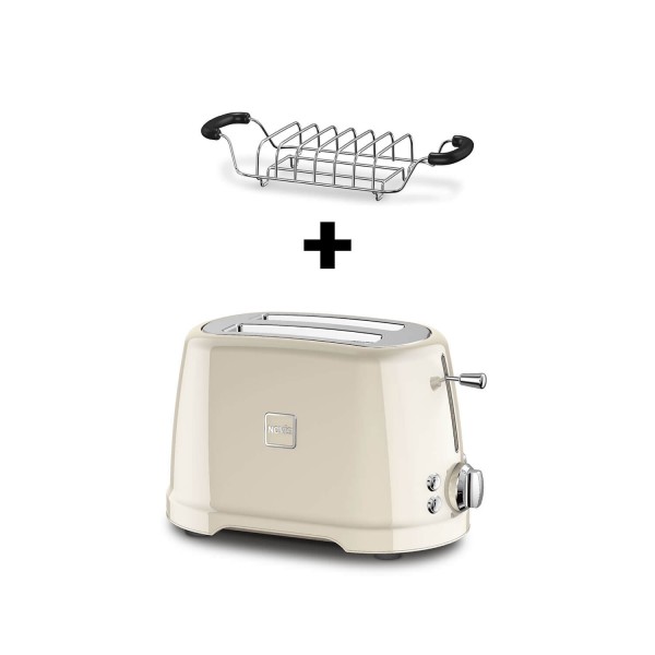 Cremefarbener Novis Toaster T2 mit Brötchenwärmer