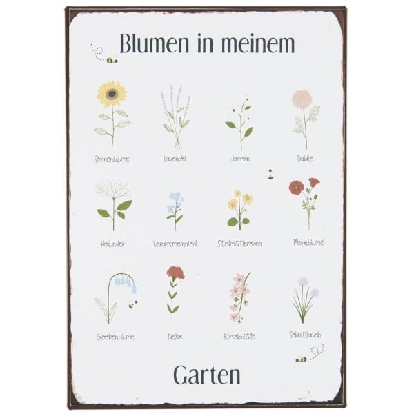 Ib Laursen Metallschild "Blumen in meinem Garten" - 14x20 cm (Weiß)