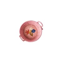 rice Brotkorb rund aus Raffia "Blumen" - Klein (Pink)