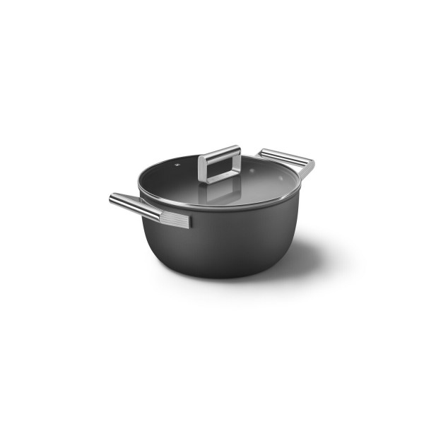 smeg Kochtopf "50's Retro Style" mit 2 Griffen und Deckel - ø 24 cm (Schwarz)