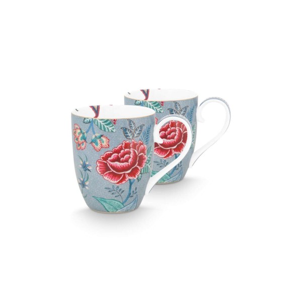 Pip Studio Große Tasse 2er-Set "Flower Festival" - 450ml (Blau)