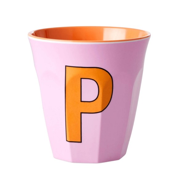 rice Melamin Becher "Buchstabe P" - Medium (Rosa)