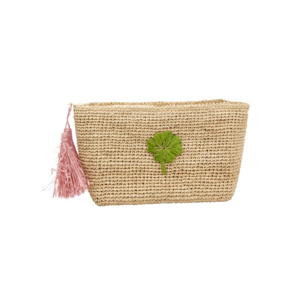 rice Clutch "Raffia - Clover" - 20x6x11 cm (Rose/Natur)