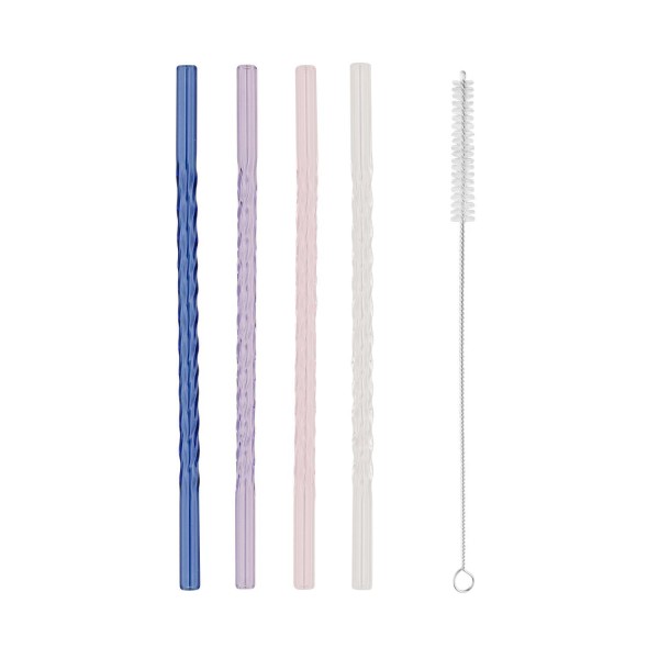 Gedrehte Glas-Strohhalme im 4er Set - 20 cm (Rosa/Flieder/Transparent/Blau) von Eulenschnitt