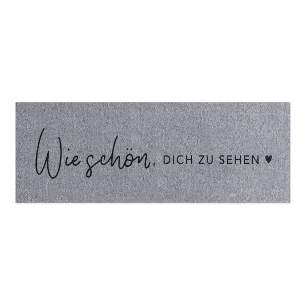 Fußmatte schmal waschbar "Wie Schön" - 75x25 cm (Grau) von Eulenschnitt