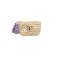 rice Clutch "Raffia - Butterfly" - 14x4x9 cm (Lavender/Natur)