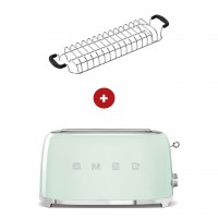 smeg Set - 2-Schlitz-Toaster lang (Pastellgrün) mit Röstaufsatz