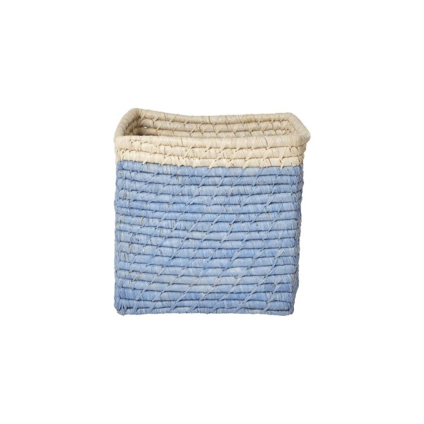 rice Quadratischer Korb "Raffia" (Blau/Natur)